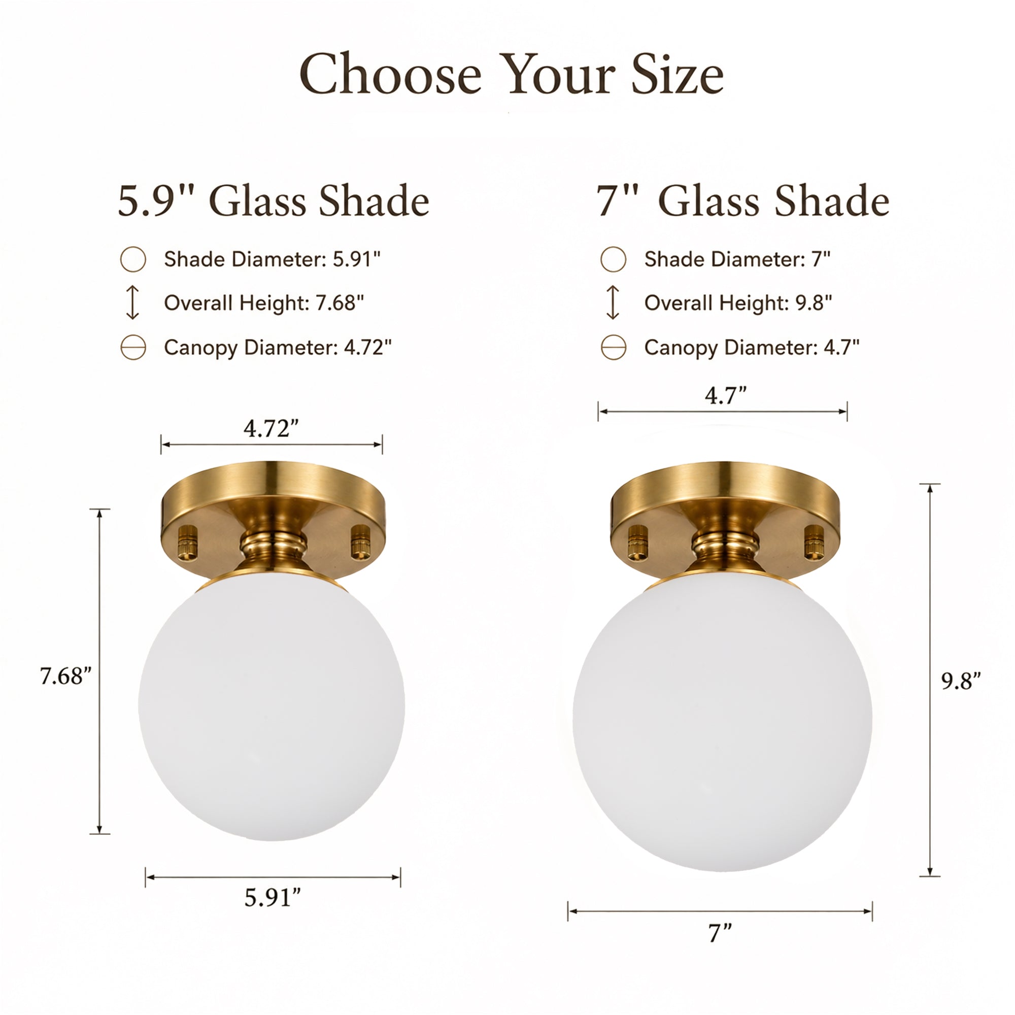 Opal Glass Globe Flush Mount Ceiling Light, Modern Brass Fixture for Bedroom, Kitchen & Entryway