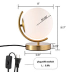 Modern Globe Table Lamp with Glass Shade and Plug-in Switch, E12 Base Bedside Lamp for Bedroom & Living Room