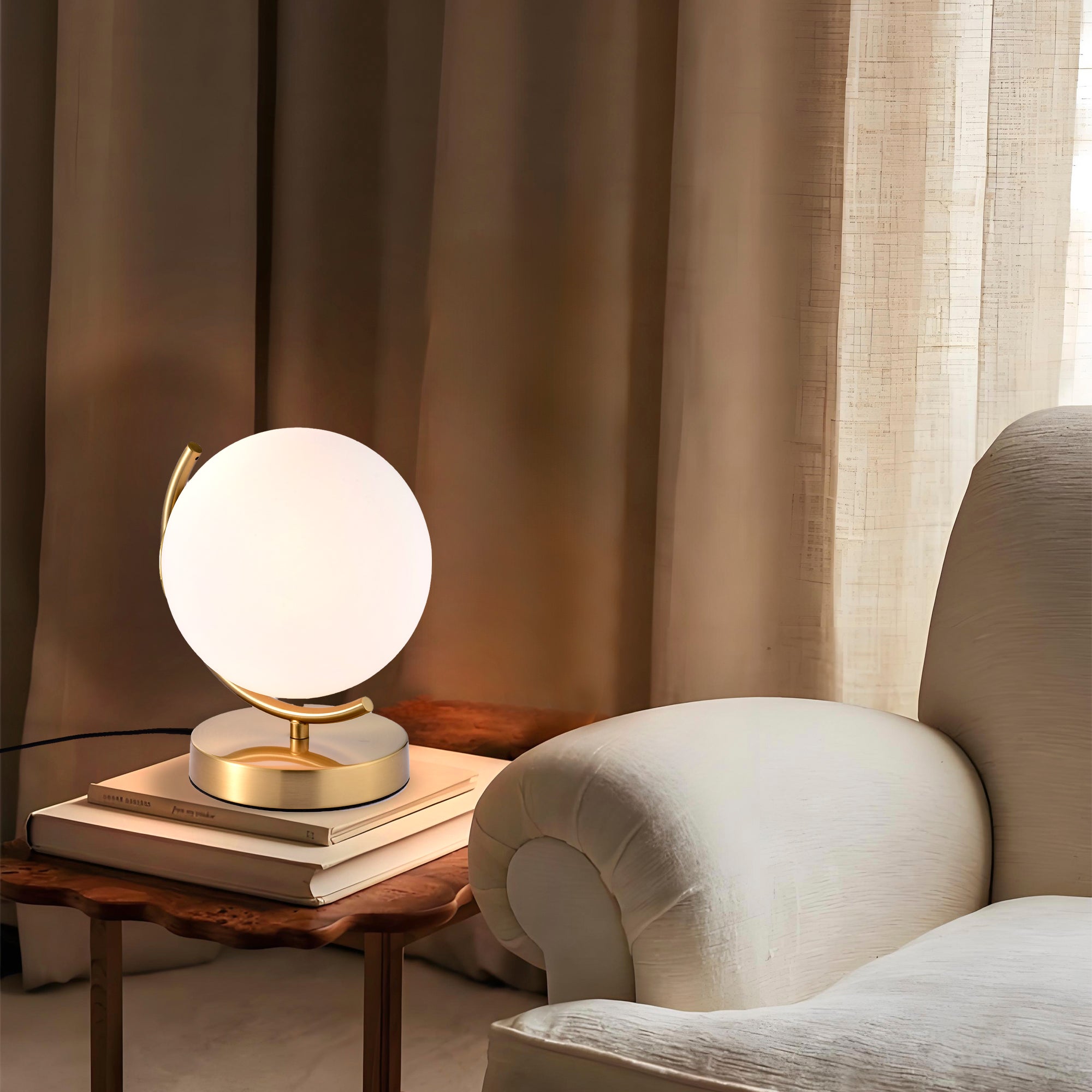 Modern Globe Table Lamp with Glass Shade and Plug-in Switch, E12 Base Bedside Lamp for Bedroom & Living Room