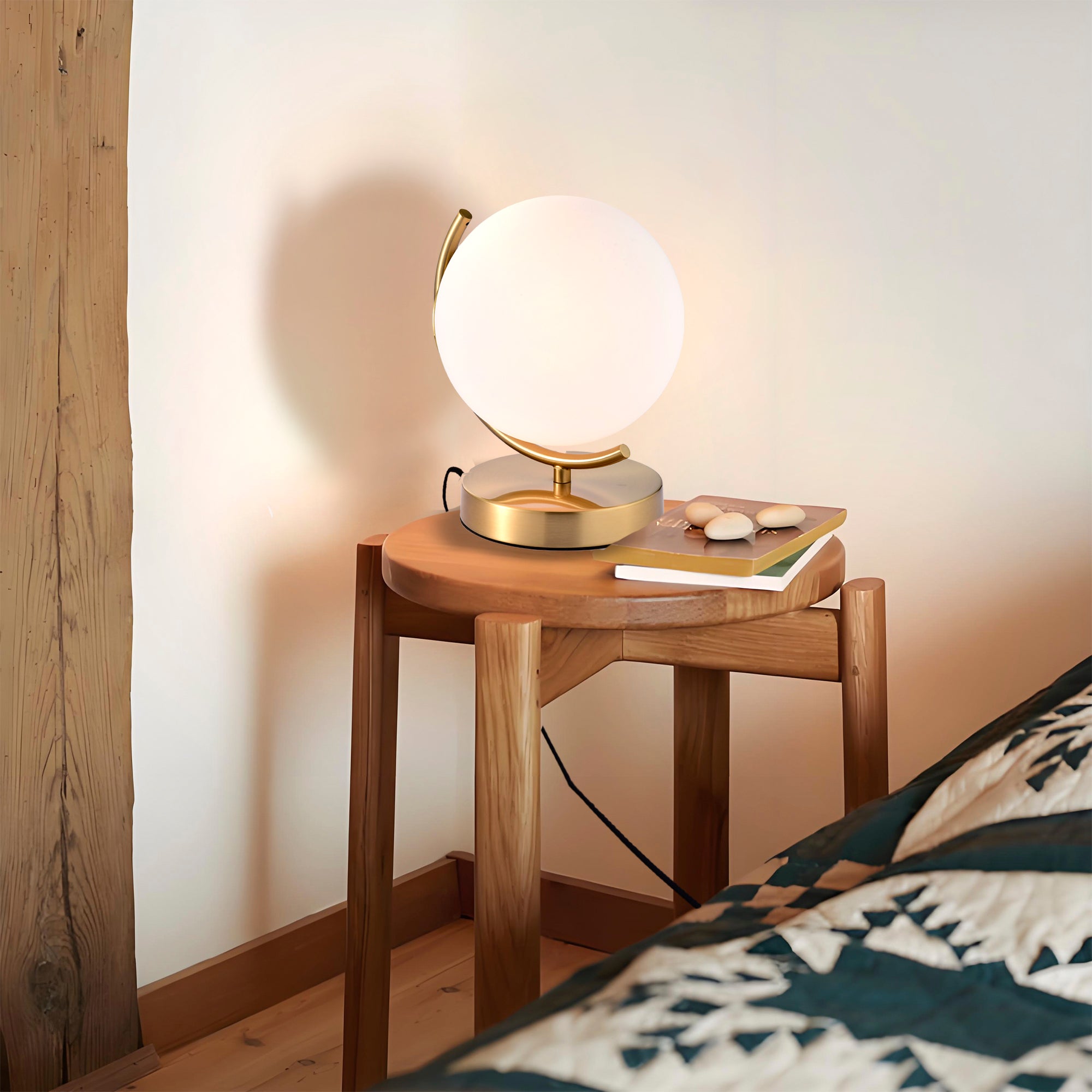 Modern Globe Table Lamp with Glass Shade and Plug-in Switch, E12 Base Bedside Lamp for Bedroom & Living Room