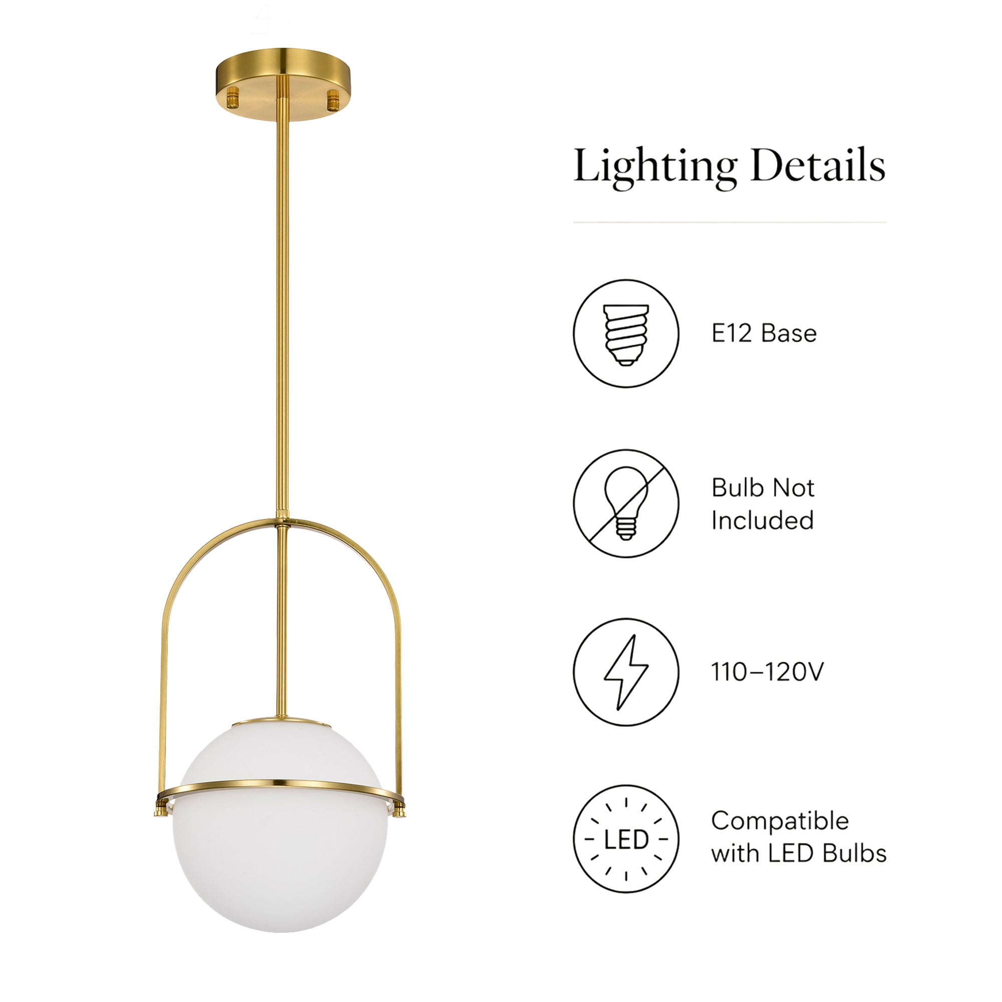 Modern Globe Pendant Light with Glass Shade for Kitchen Island & Dining Room