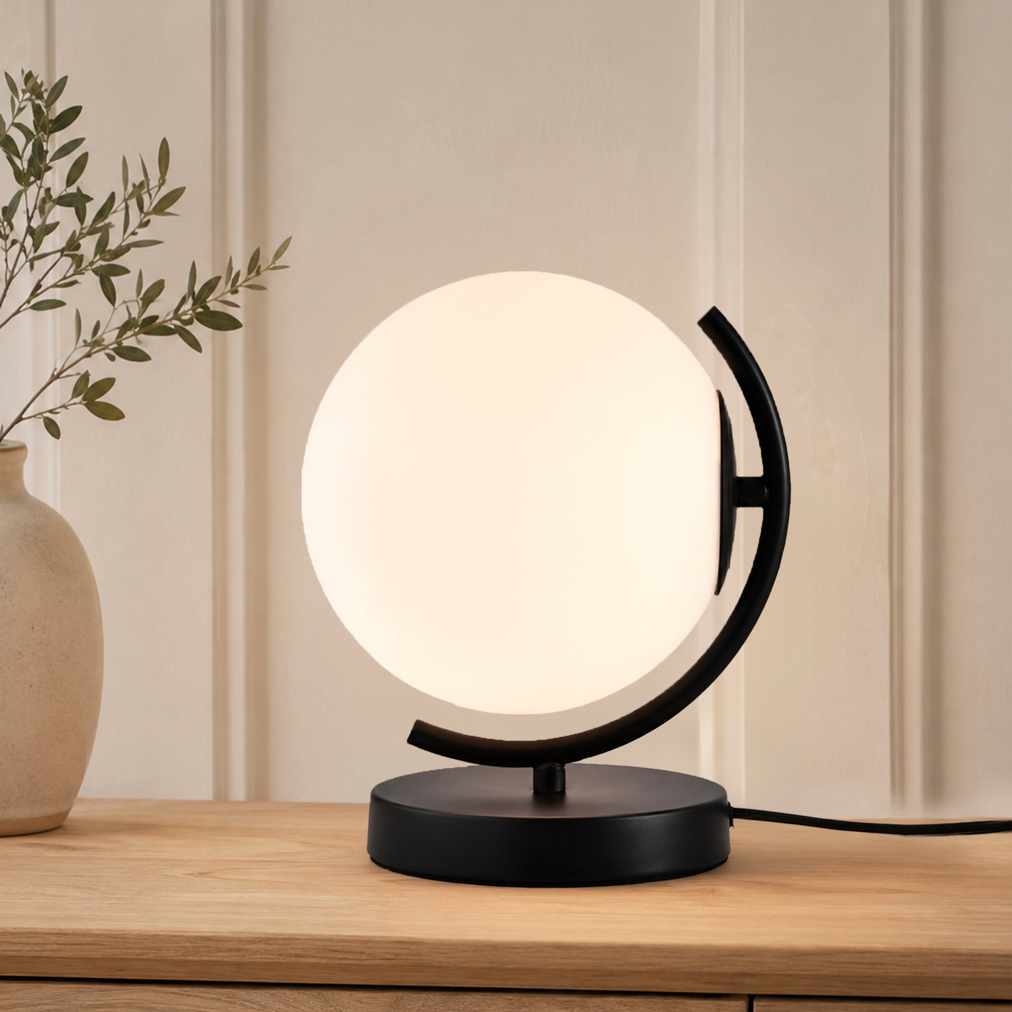 Modern Globe Table Lamp with Glass Shade and Plug-in Switch for Bedroom & Living Room