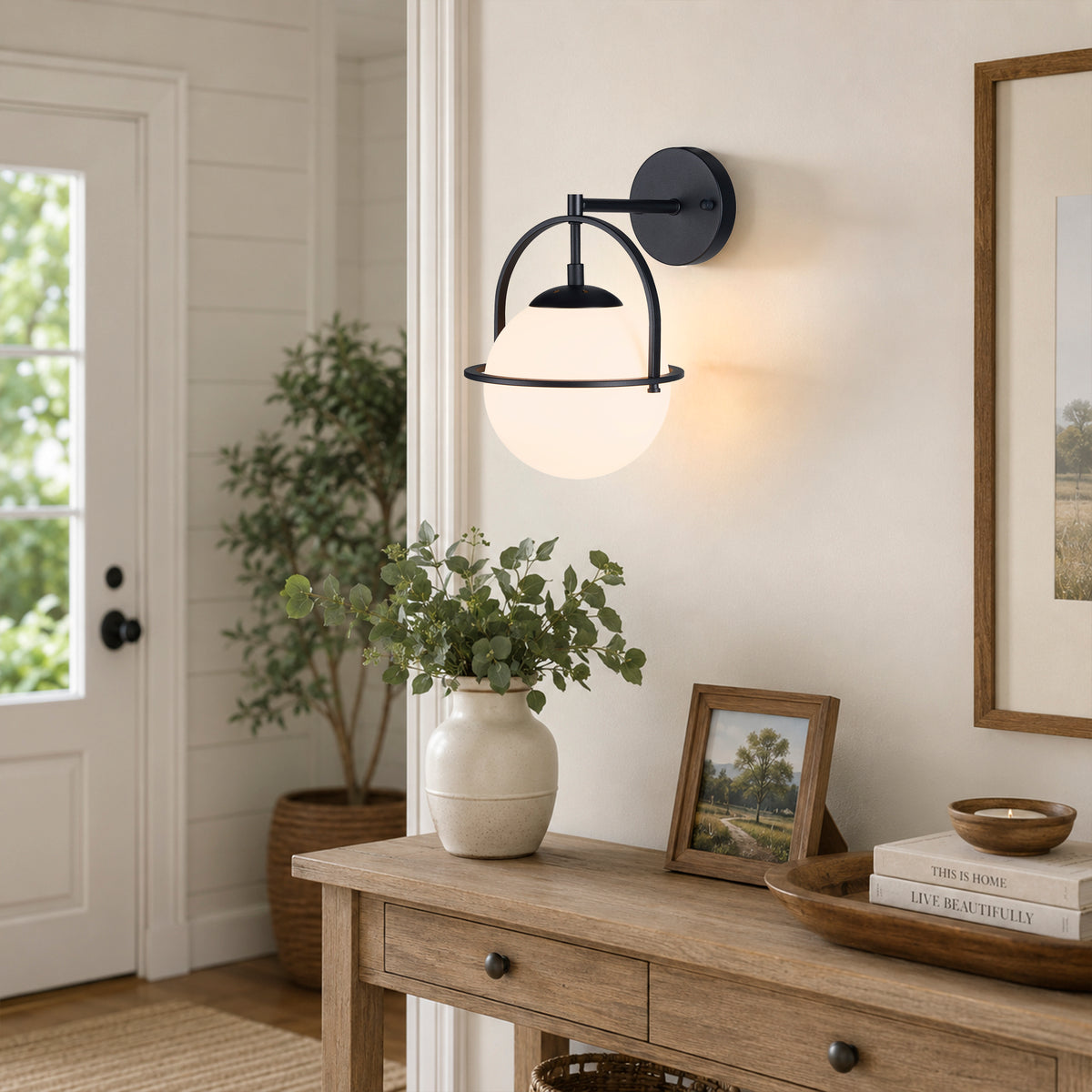Modern Globe Wall Sconce with Opal Glass, E12 Indoor Wall Light