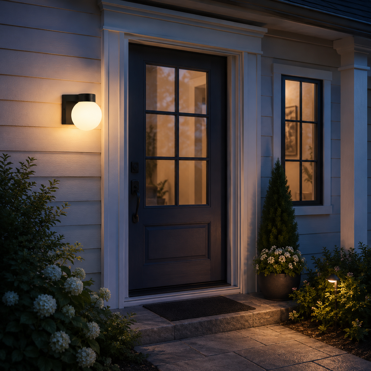 7" Modern Outdoor Wall Light with Frosted Globe, Black