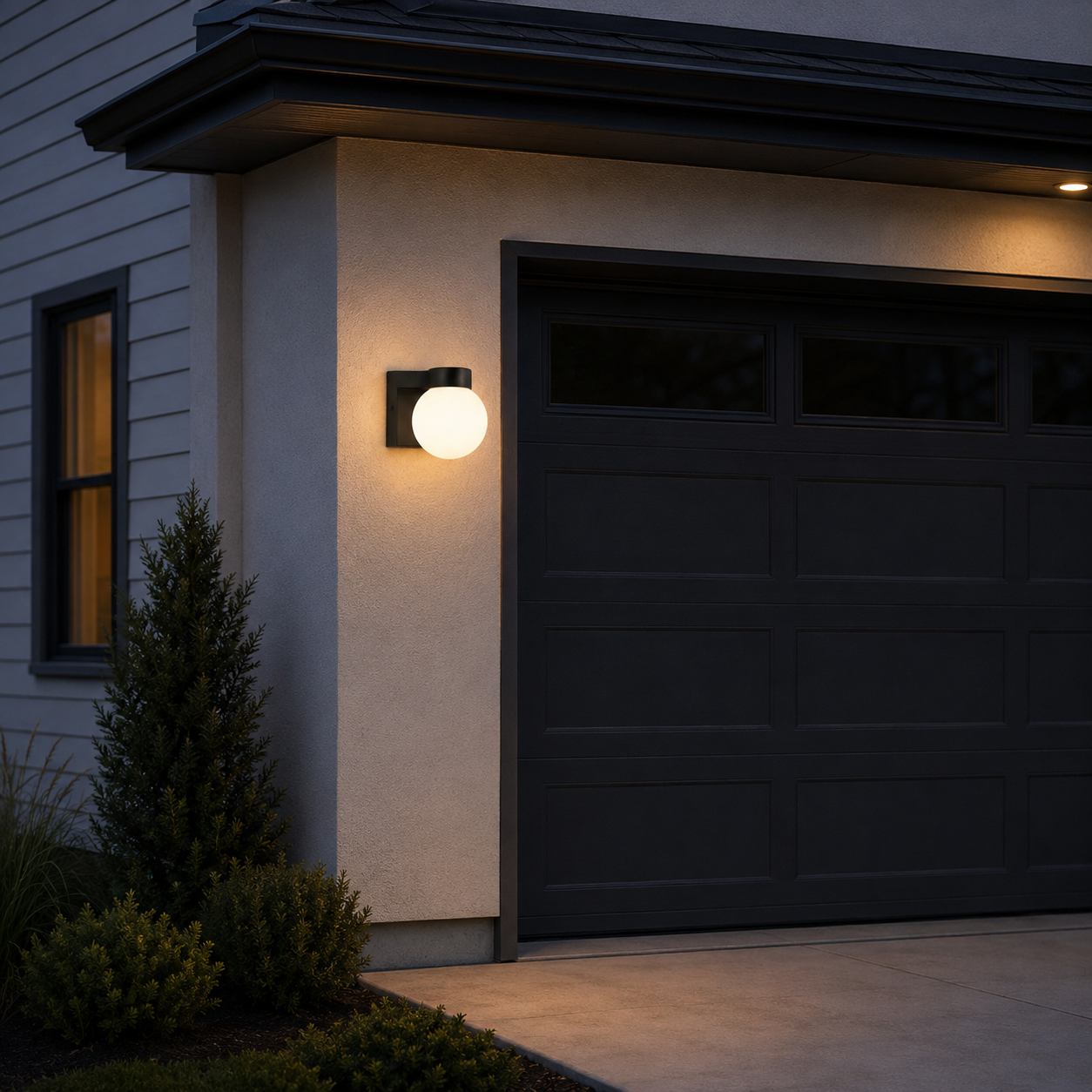 7" Modern Outdoor Wall Light with Frosted Globe, Black