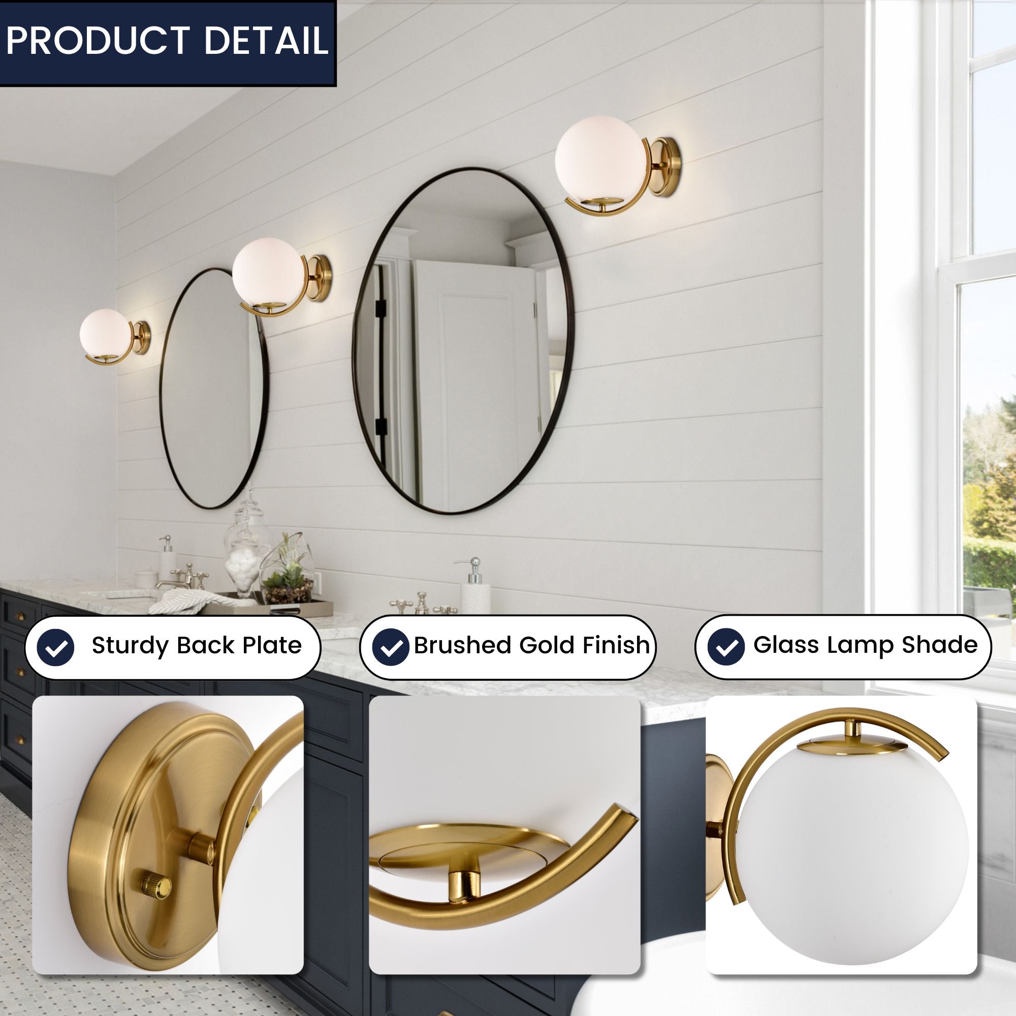 Modern Globe Indoor Wall Sconce, E12 Hardwired Glass Wall Light