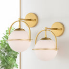 Modern Black Wall Sconces with White Globe Glass for Bedroom Set of 2