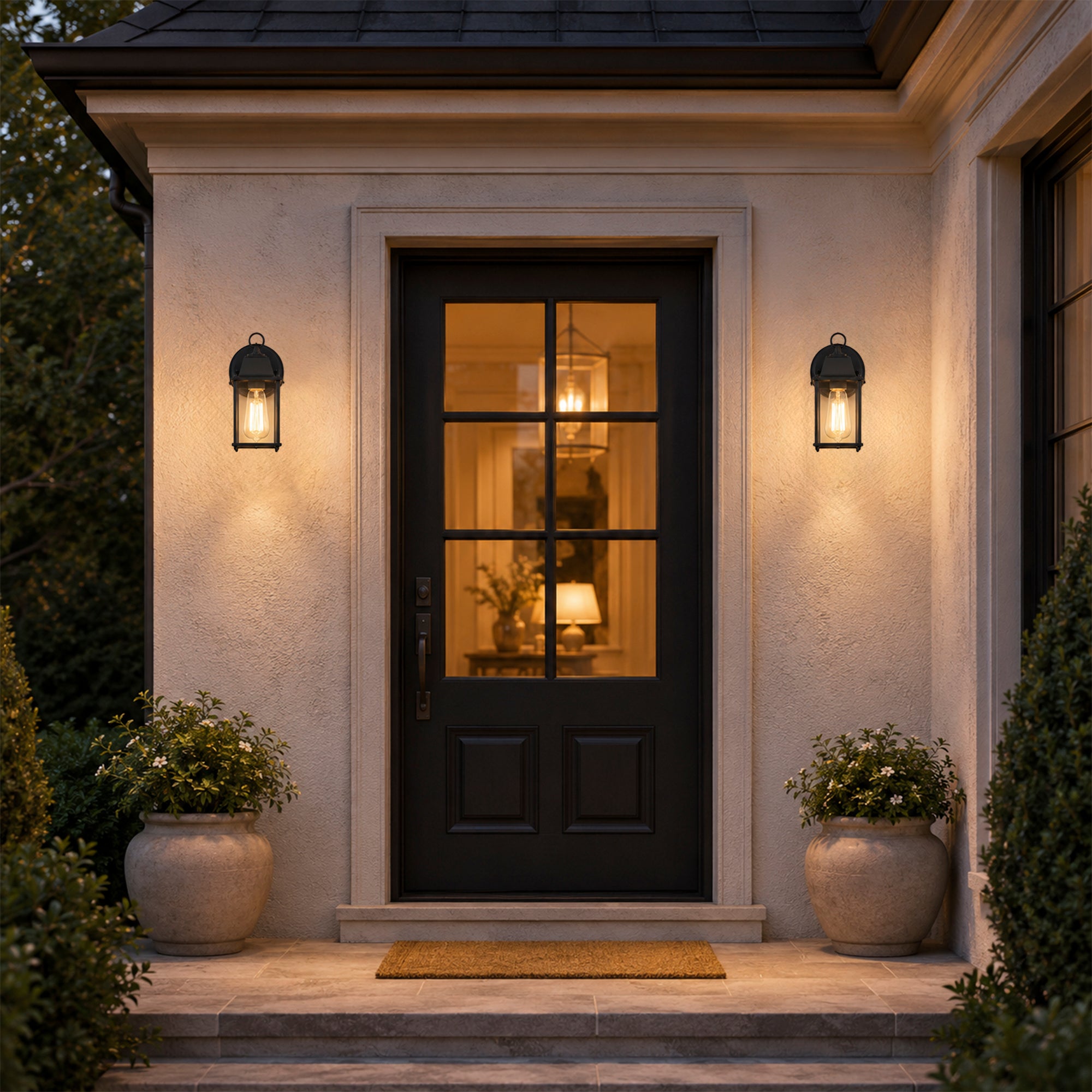 2-Pack Dusk-to-Dawn Outdoor Wall Lanterns, Black