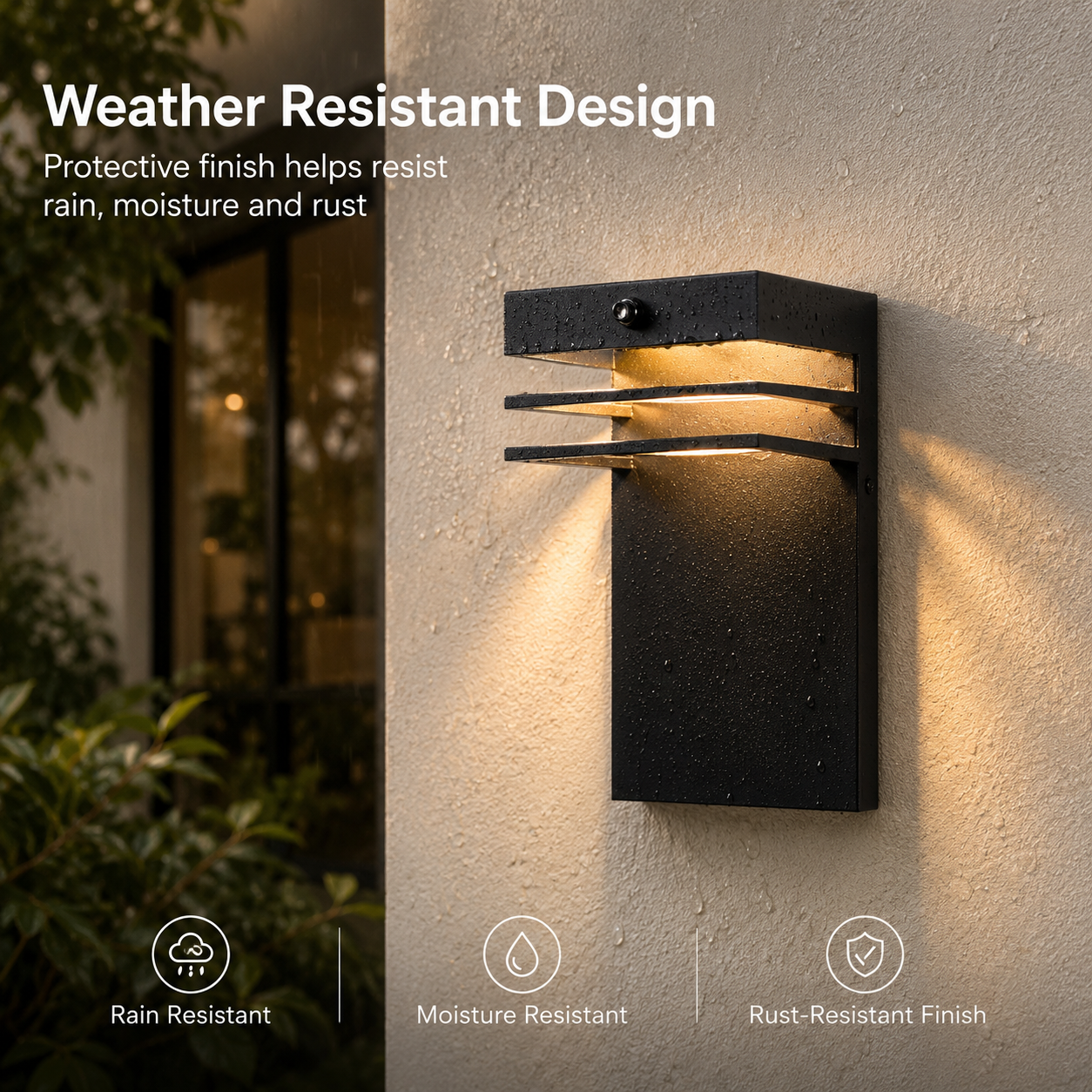2-Pack Dusk-to-Dawn Integrated LED Outdoor Wall Lights, Black
