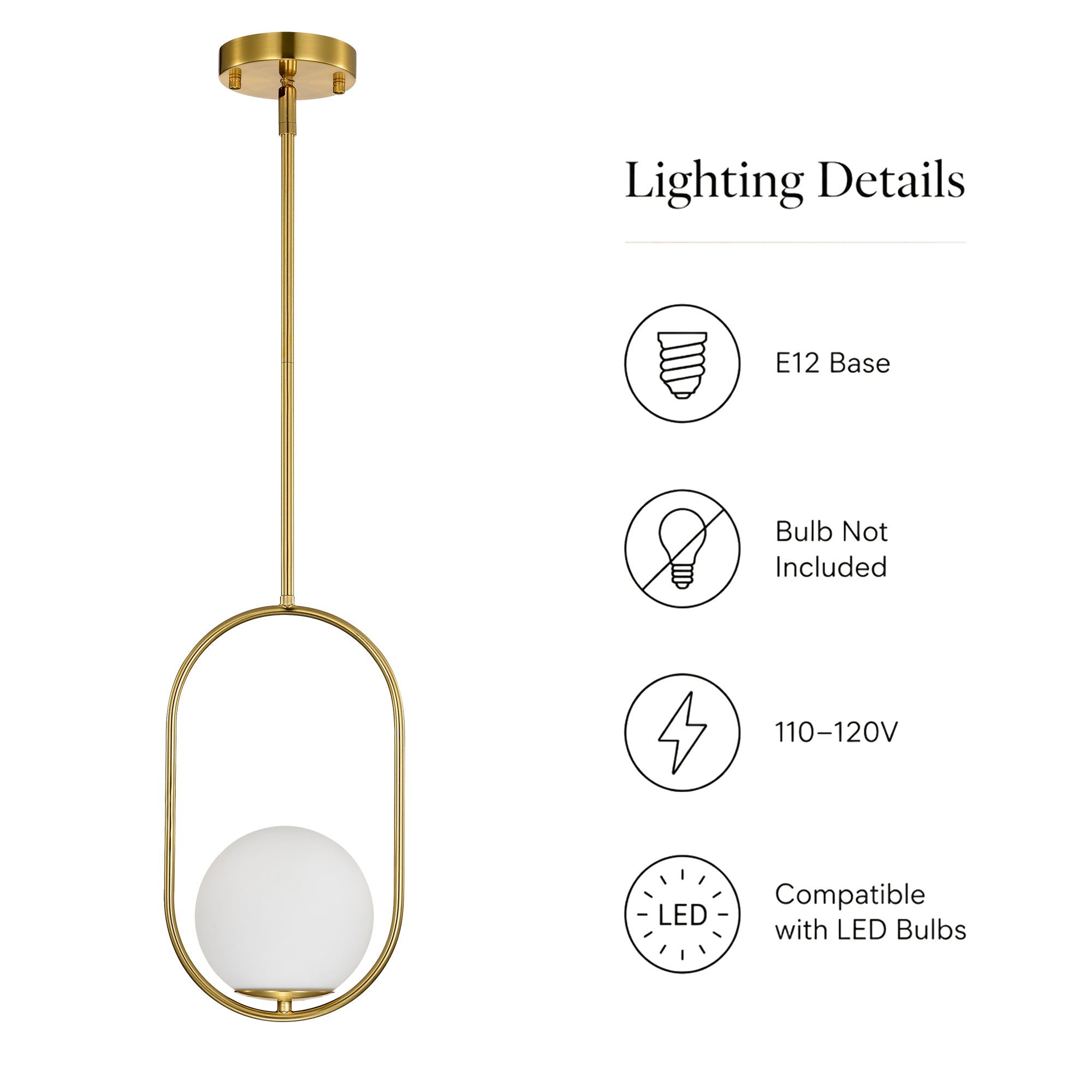 Modern Globe Pendant Light with Opal Glass, E12 Indoor Hanging Light