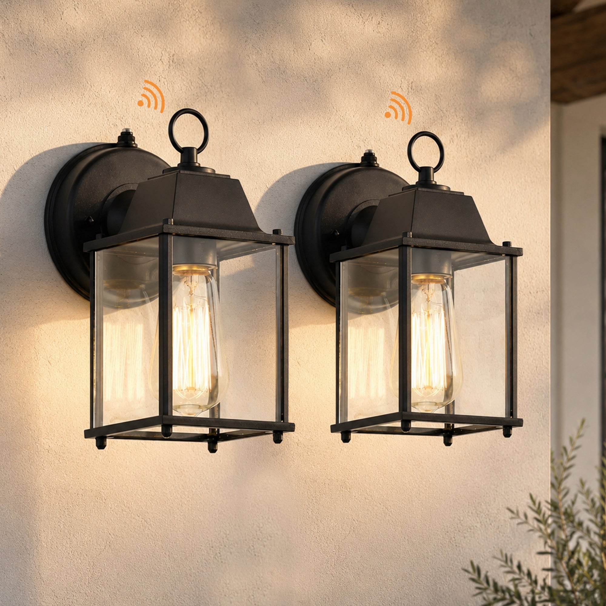 2-Pack Dusk-to-Dawn Outdoor Wall Lanterns, Black