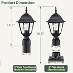 2-Pack Dusk-to-Dawn Outdoor Post Lanterns with Pier Mount Bases, Black