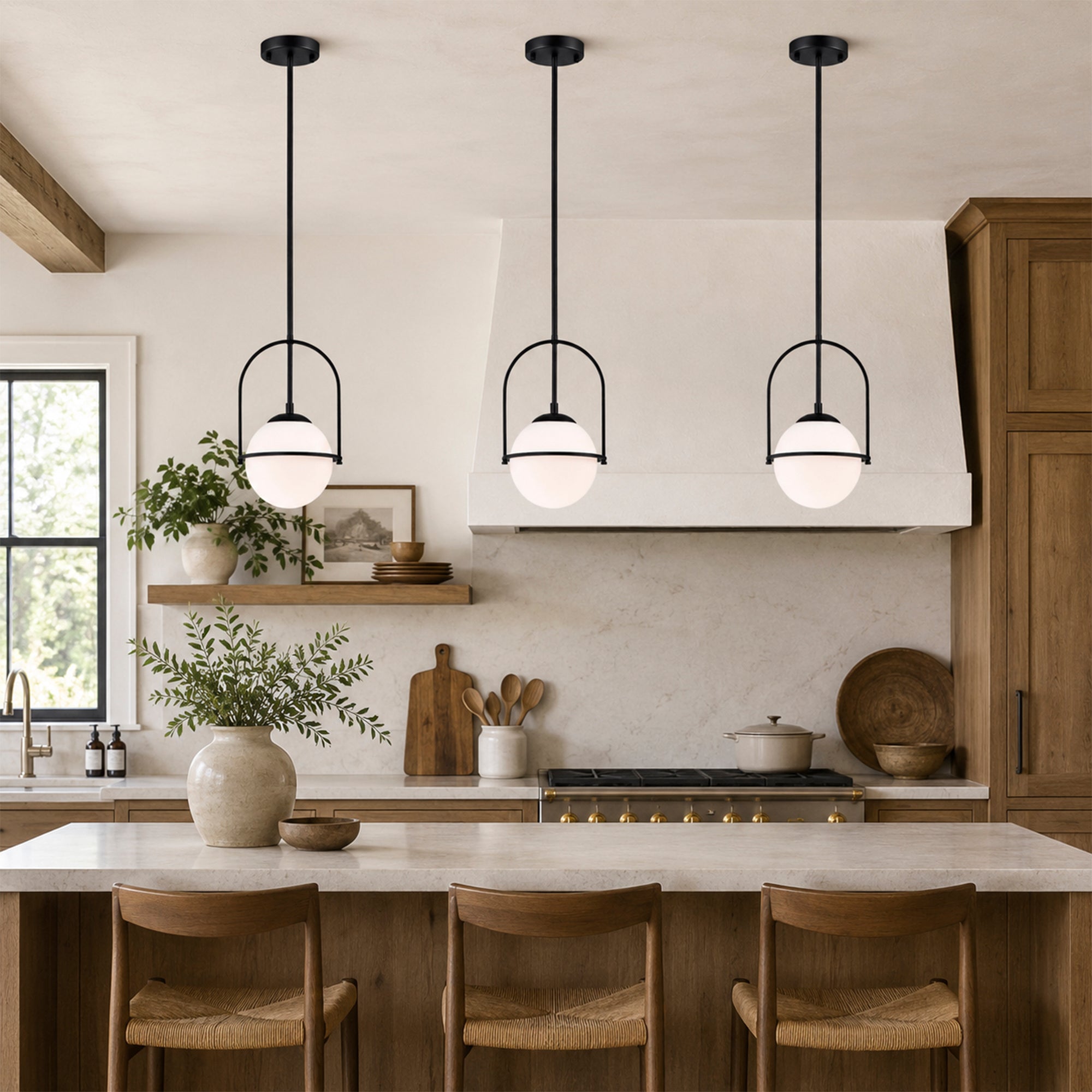 Modern Globe Pendant Light with Glass Shade for Kitchen Island & Dining Room