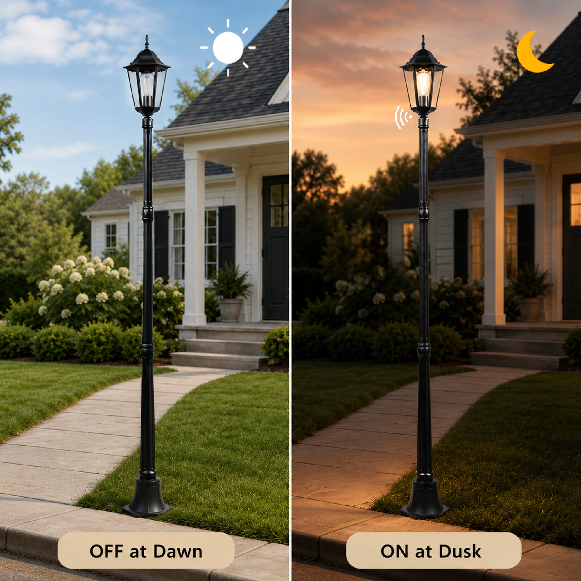 84" Black  Dusk to Dawn Outdoor Post Light for Driveways