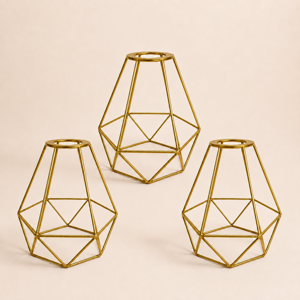 Gold Pendant Light Shade Cage 3 Pack Wire Lamp Shade for E26 Hanging Bulbs