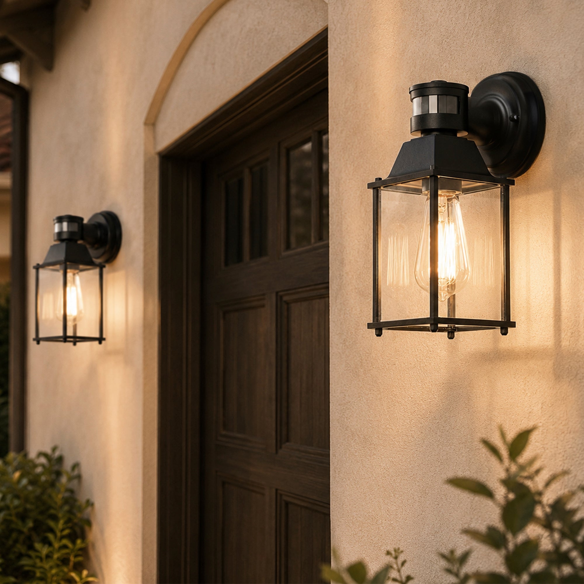 Black Motion Sensor Outdoor Wall Light for Porch, Garage & Entryway