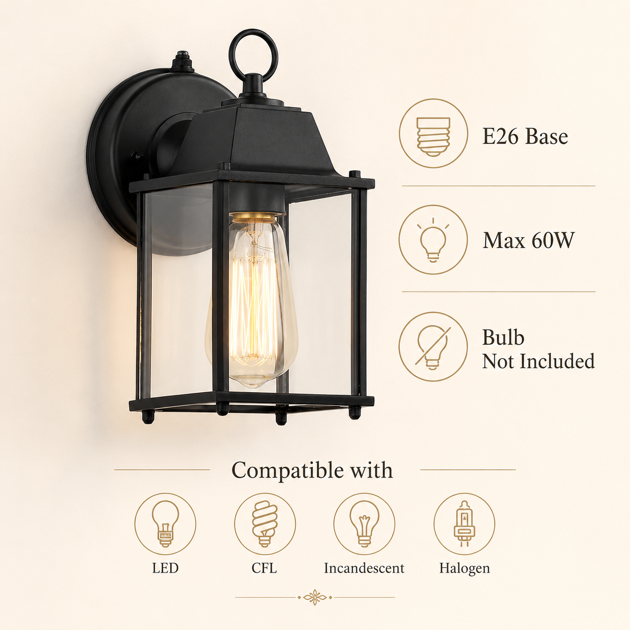 2-Pack Dusk-to-Dawn Outdoor Wall Lanterns, Black