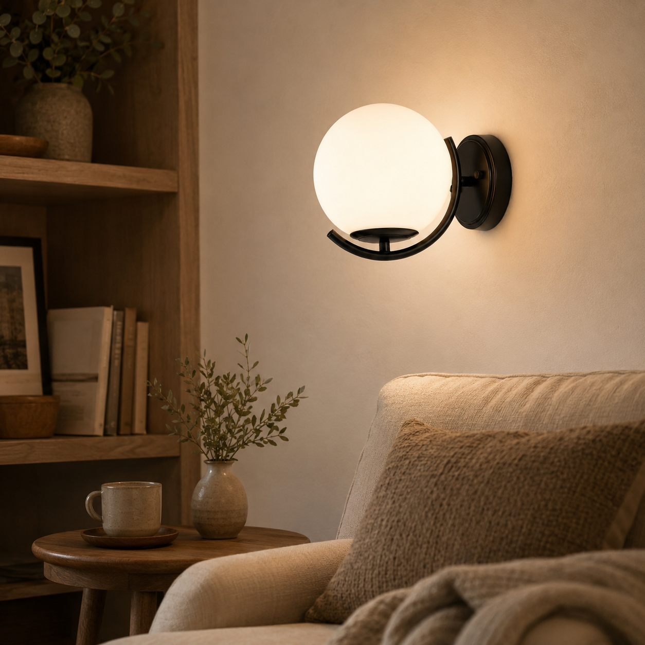 Modern Globe Indoor Wall Sconce, E12 Hardwired Glass Wall Light