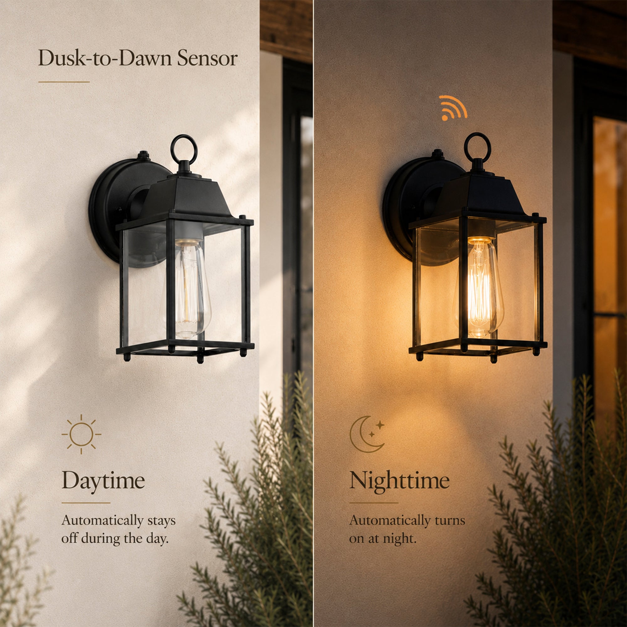 2-Pack Dusk-to-Dawn Outdoor Wall Lanterns, Black