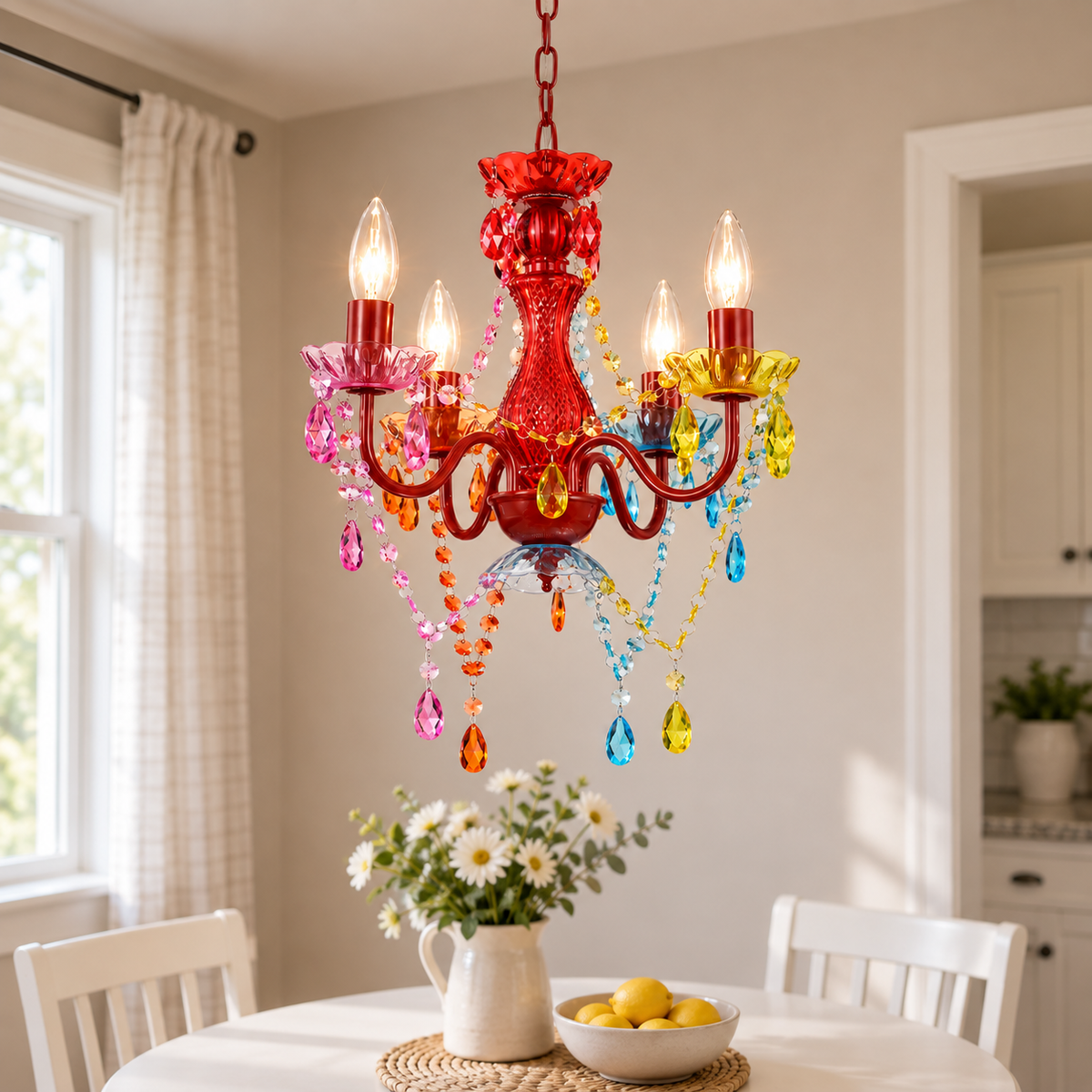 4-Light Acrylic Crystal Chandelier with Adjustable Chain