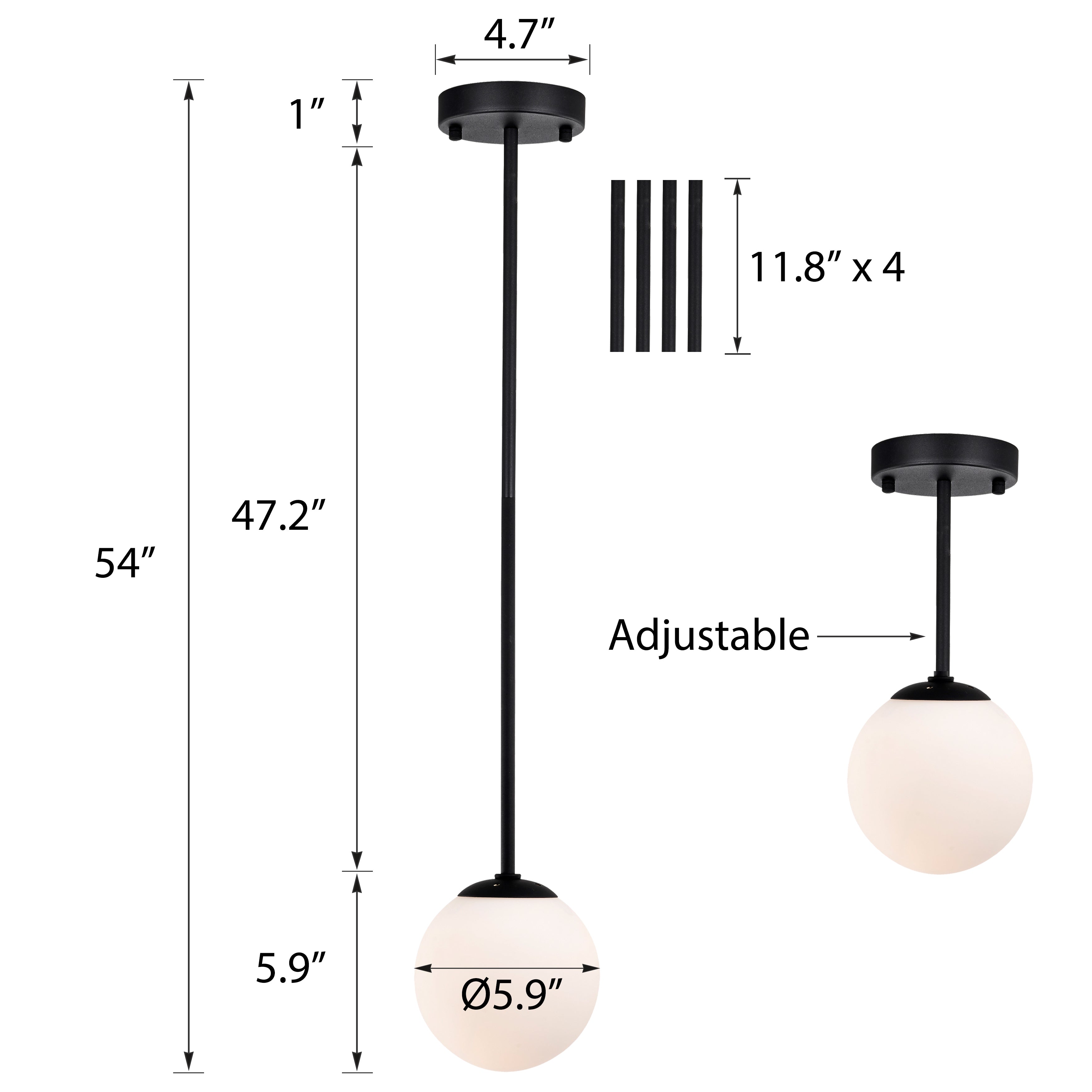 LED Pendant Light Fixture Milk Glass Globe Pendant Light 1-Light Black Pendant Lights Kitchen Island LED