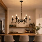 6-Light Matte Black Farmhouse Chandelier, E12 Candle Style Hanging Light