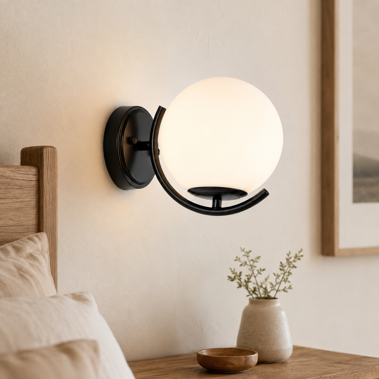 Modern Globe Indoor Wall Sconce, E12 Hardwired Glass Wall Light