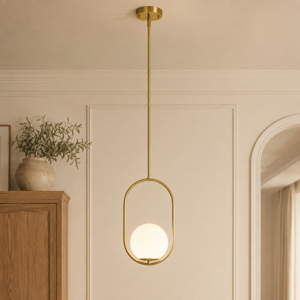 Modern Globe Pendant Light with Opal Glass, E12 Indoor Hanging Light