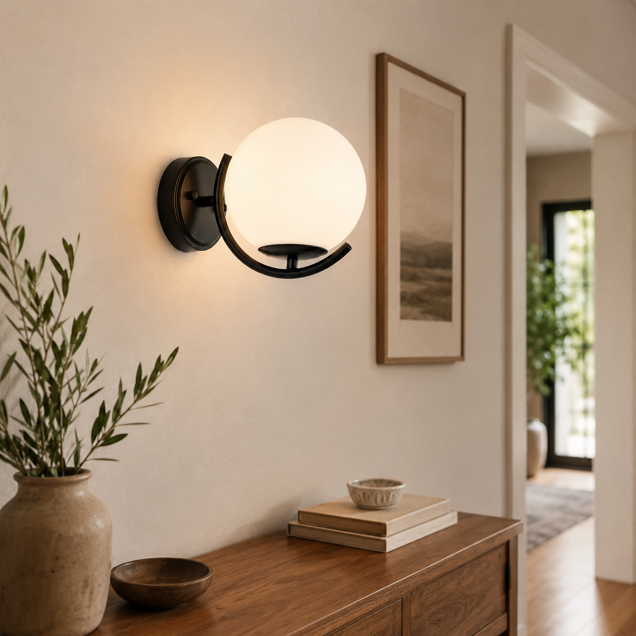 Modern Globe Indoor Wall Sconce, E12 Hardwired Glass Wall Light