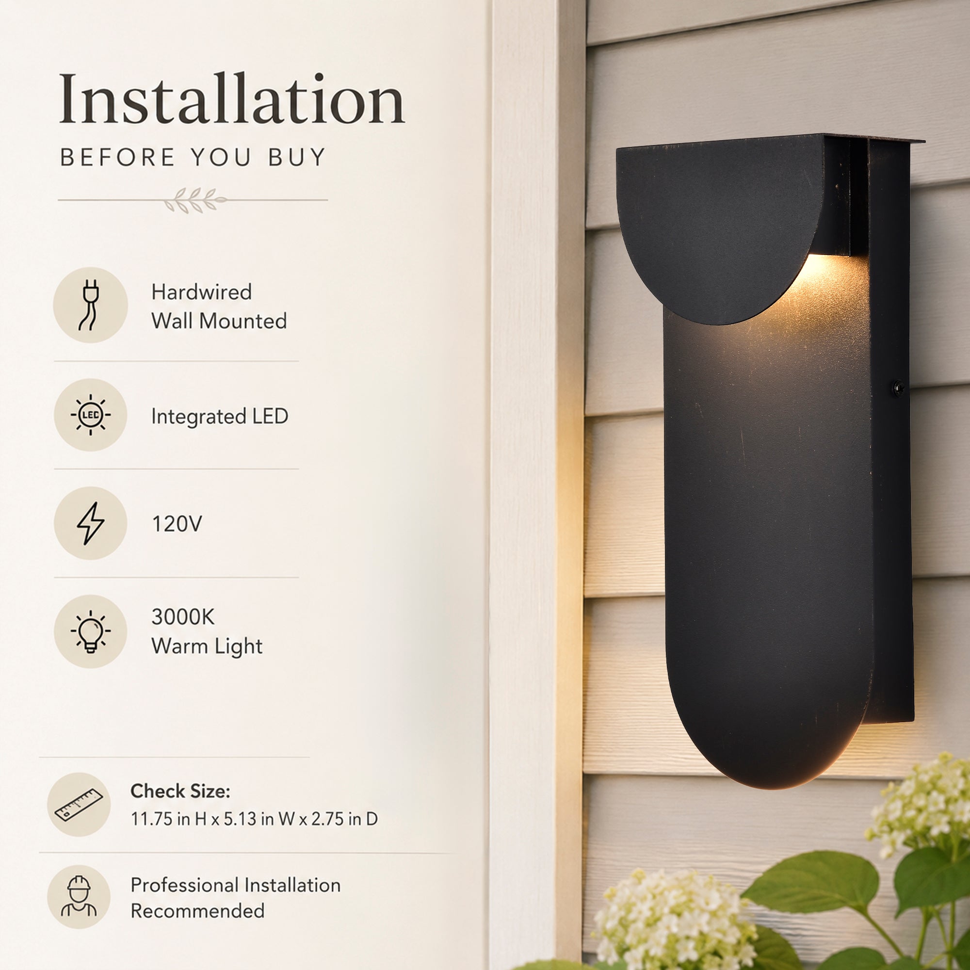 11.75" Integrated LED Outdoor Wall Light, Matte Black