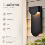 2-Pack 11.75" Integrated LED Outdoor Wall Lights, Matte Black