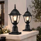 2-Pack Outdoor Post Lanterns with Pier Mount Bases, Black