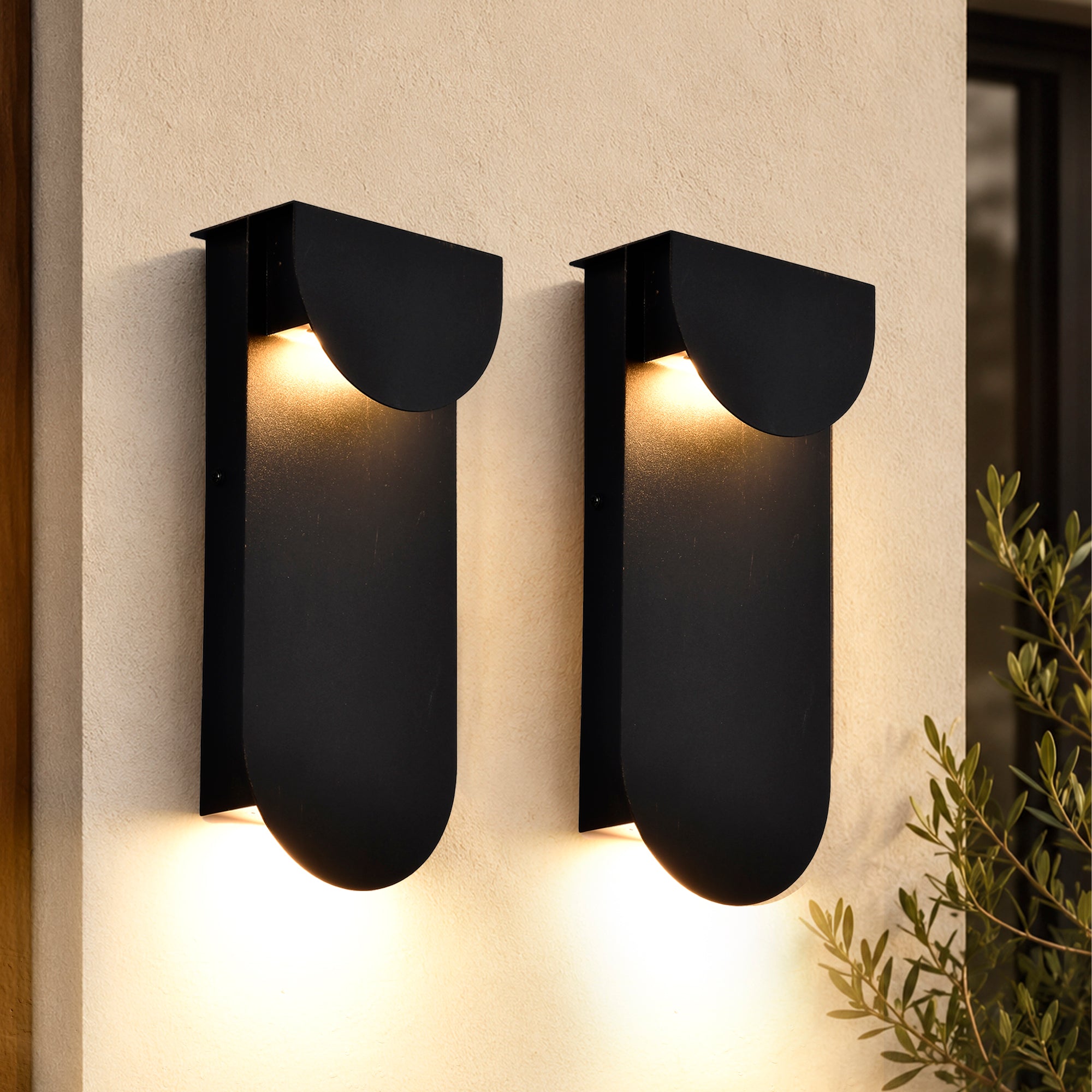 2-Pack 11.75" Integrated LED Outdoor Wall Lights, Matte Black