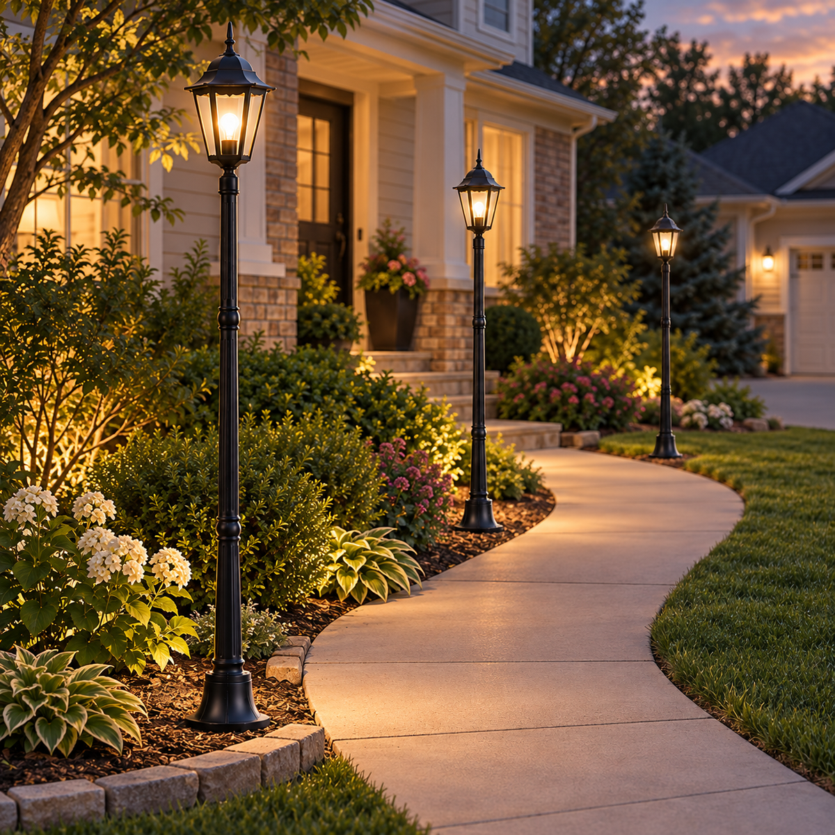 84" Black Outdoor Post Light Hardwired E26 Lantern for Pathway, Walkway, Driveway & Front Yard