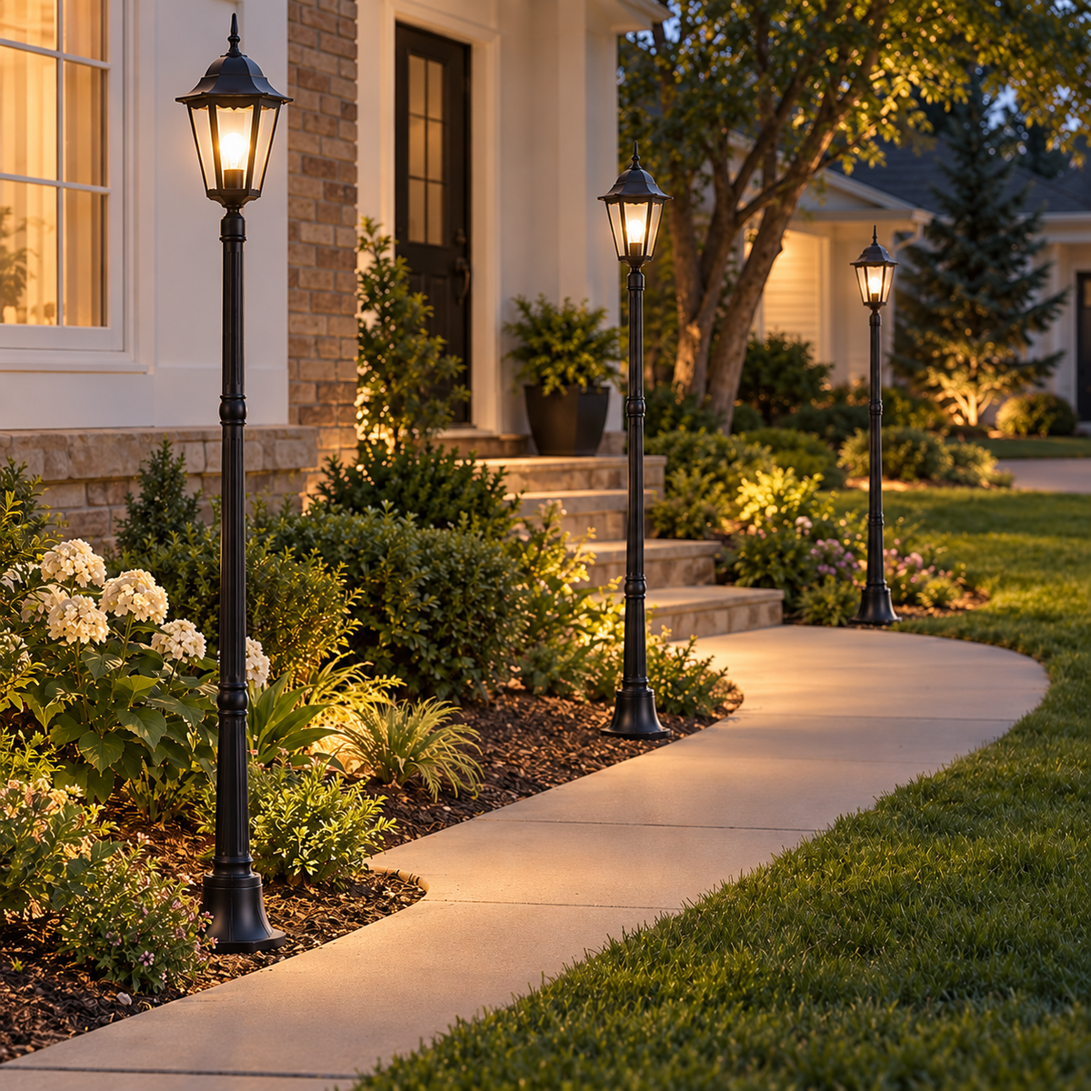 84" Black Outdoor Post Light Hardwired E26 Lantern for Pathway, Walkway, Driveway & Front Yard