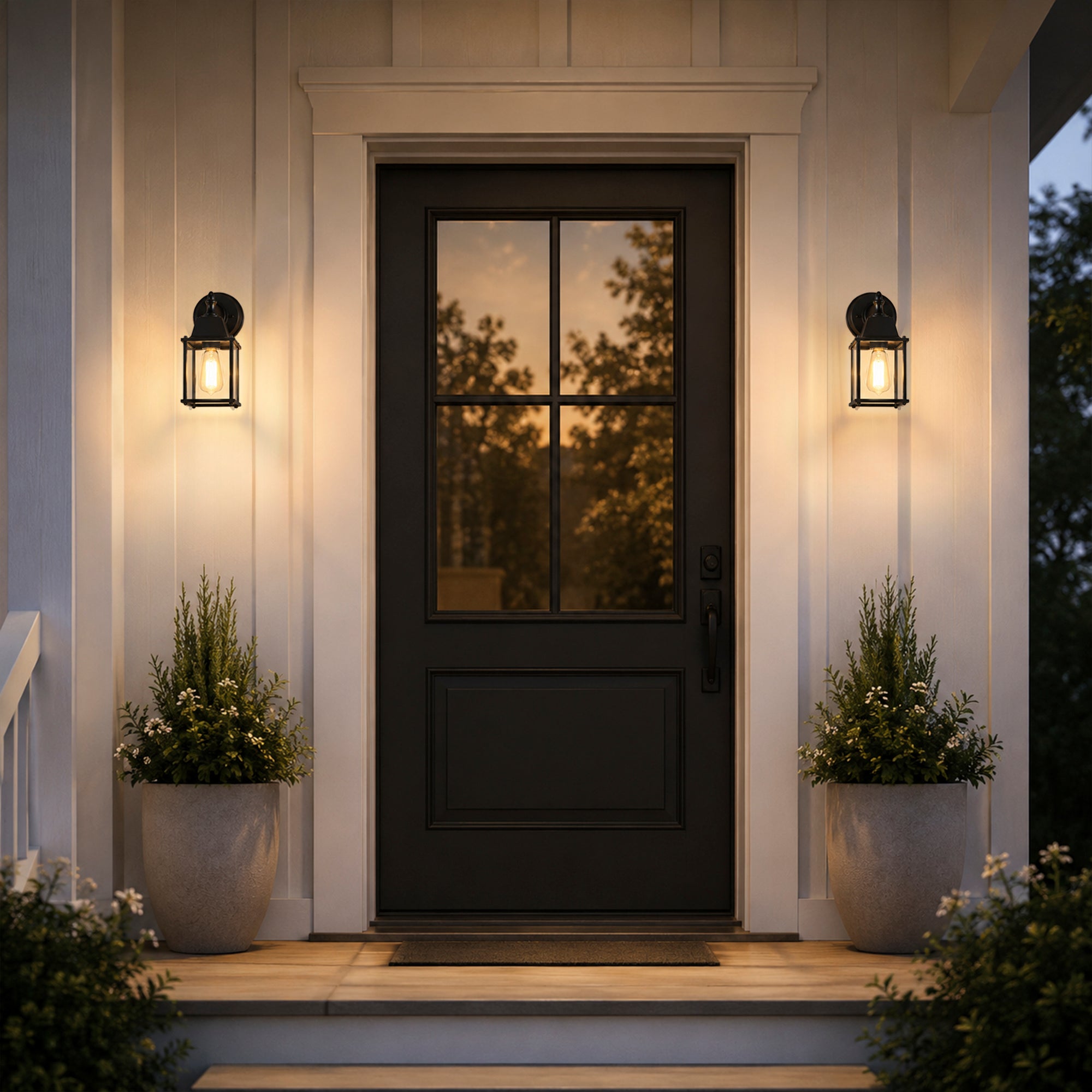 2 Pack Black Outdoor Wall Lanterns with Clear Glass, E26 Hardwired Porch Lights