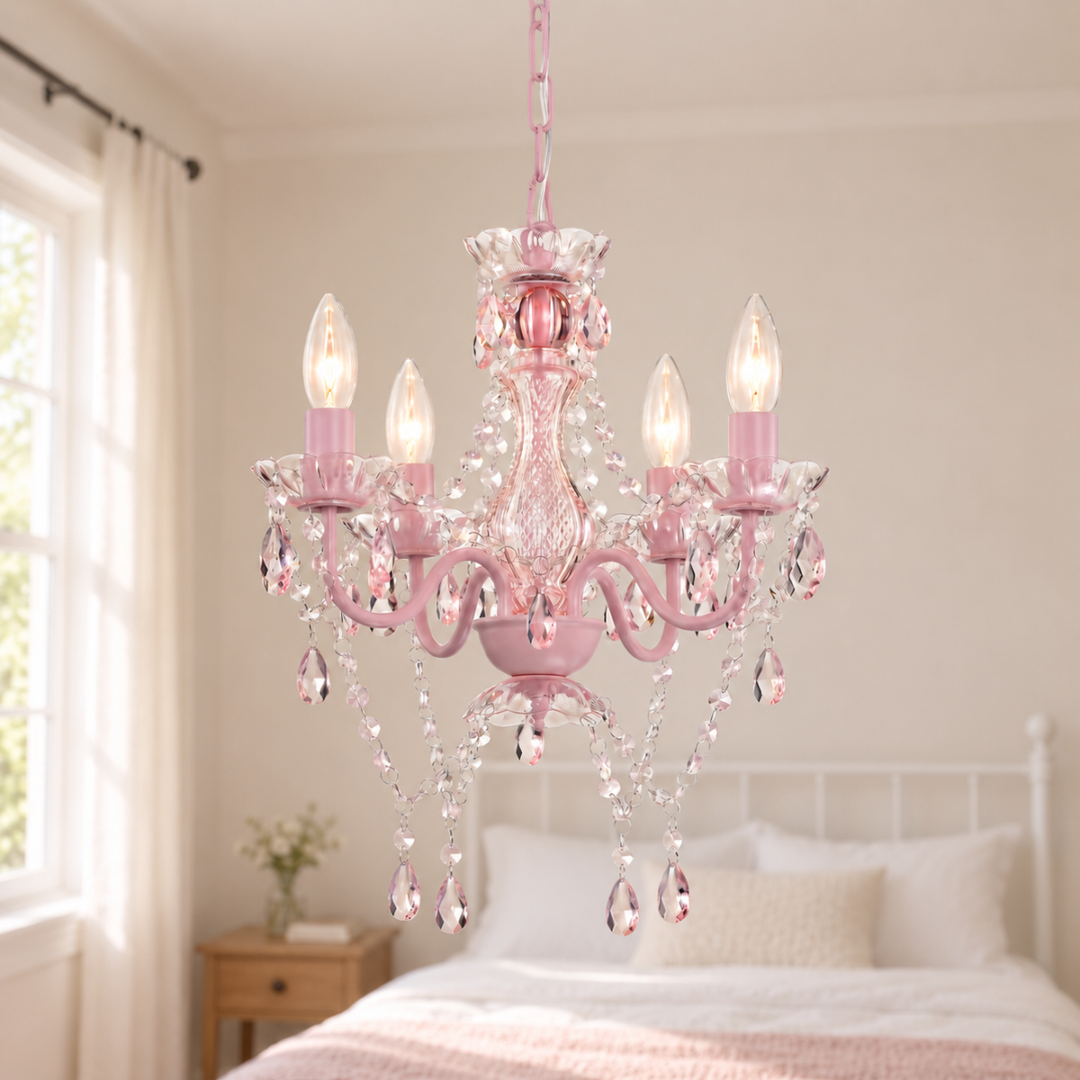 4-Light Acrylic Crystal Chandelier with Adjustable Chain