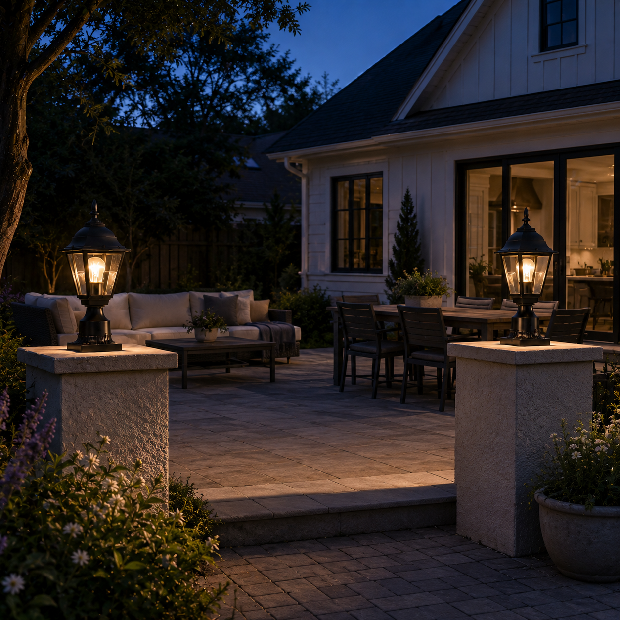2-Pack Outdoor Post Lanterns with Pier Mount Bases, Black
