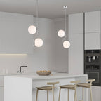 Mid-Century Chrome Globe Pendant Light, Double Opal Glass Pendant for Kitchen Island & Dining Table