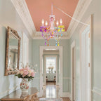 Small Colorful Crystal Chandelier Pendant Light, 4-Light Mini Hanging Ceiling Lamp for Girls Room, Dining Nook & Bedroom