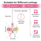 Small Colorful Crystal Chandelier Pendant Light, 4-Light Mini Hanging Ceiling Lamp for Girls Room, Dining Nook & Bedroom