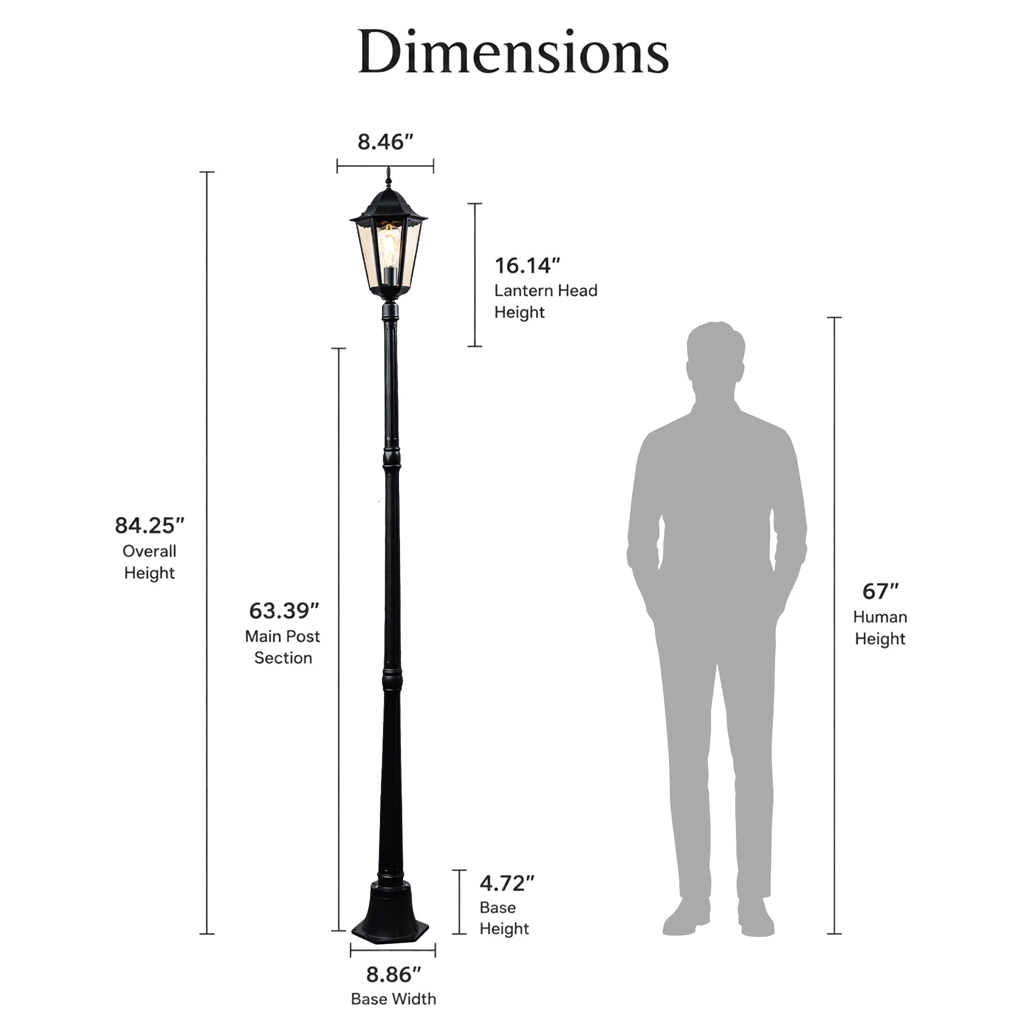 84" Black  Dusk to Dawn Outdoor Post Light for Driveways