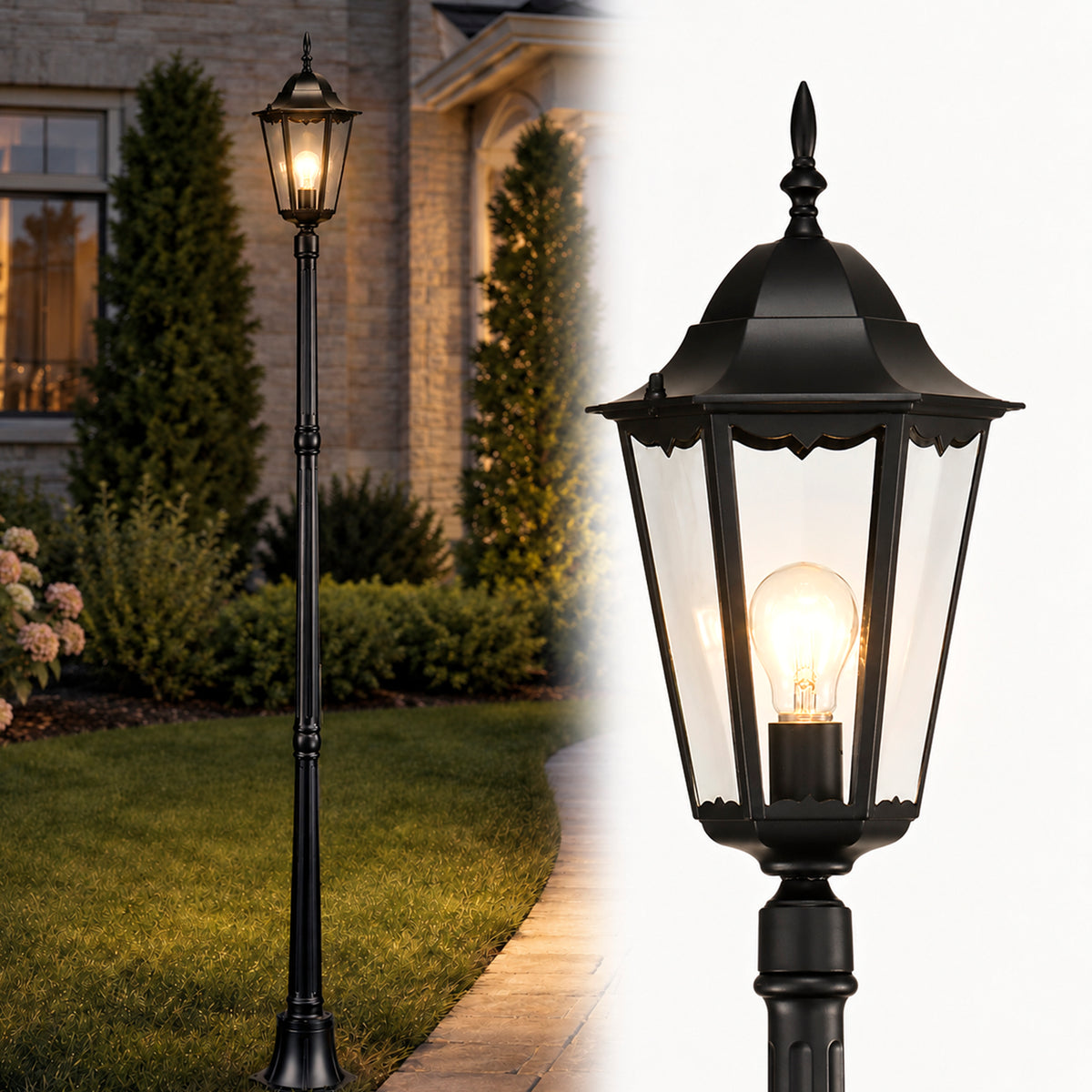 84" Black Outdoor Post Light Hardwired E26 Lantern for Pathway, Walkway, Driveway & Front Yard