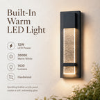 Integrated LED Outdoor Wall Light, Black Textured Glass Exterior Sconce, 3000K Warm White