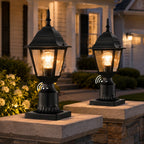 2-Pack Dusk-to-Dawn Outdoor Post Lanterns with Pier Mount Bases, Black