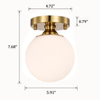 Opal Glass Globe Flush Mount Ceiling Light, Modern Brass Fixture for Bedroom, Kitchen & Entryway