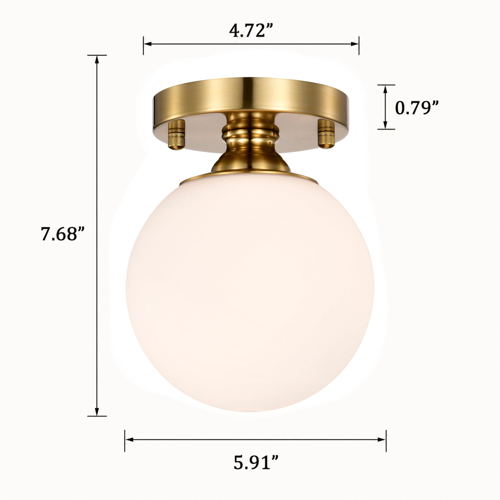 Opal Glass Globe Flush Mount Ceiling Light, Modern Brass Fixture for Bedroom, Kitchen & Entryway