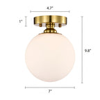 Opal Glass Globe Flush Mount Ceiling Light, Modern Brass Fixture for Bedroom, Kitchen & Entryway