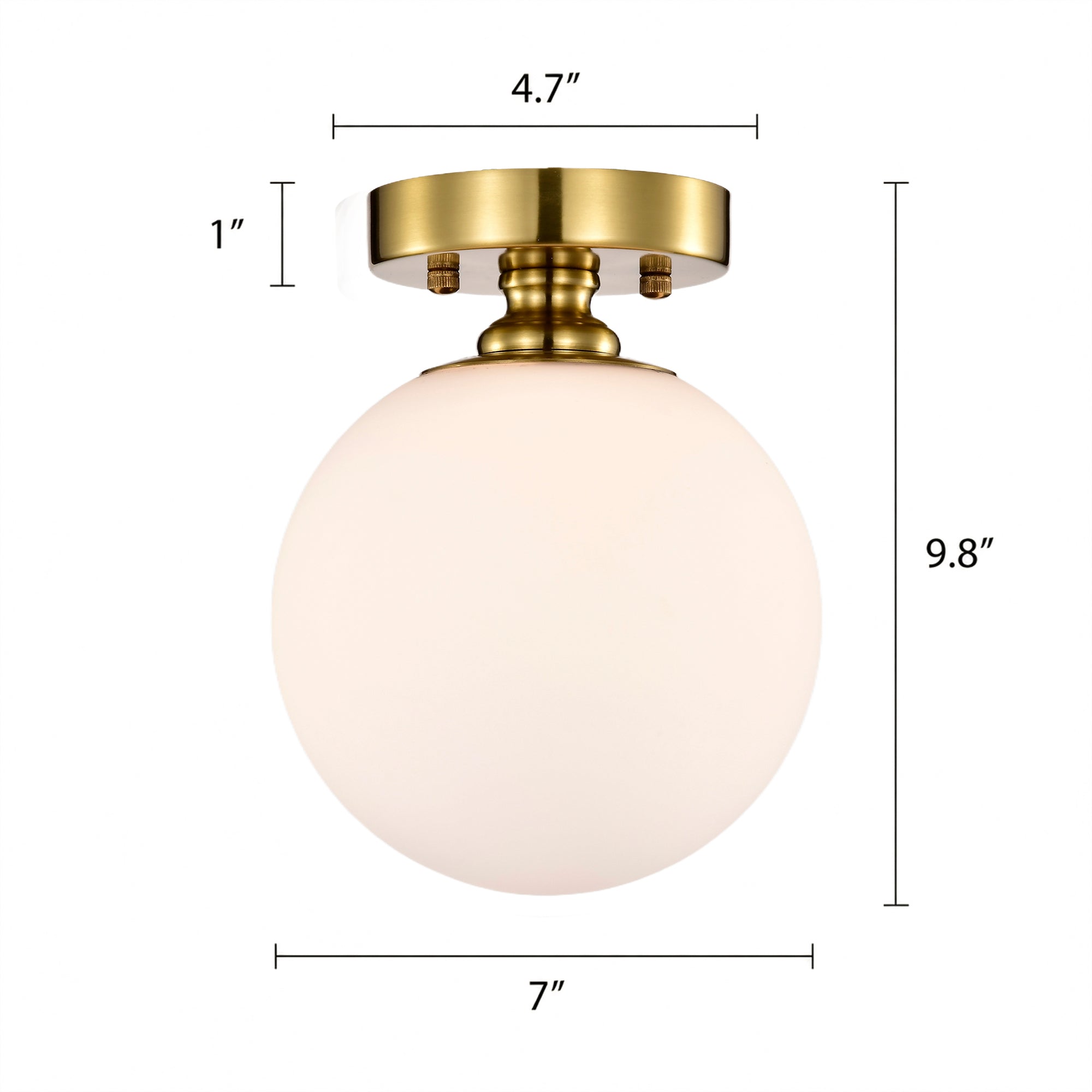 Opal Glass Globe Flush Mount Ceiling Light, Modern Brass Fixture for Bedroom, Kitchen & Entryway