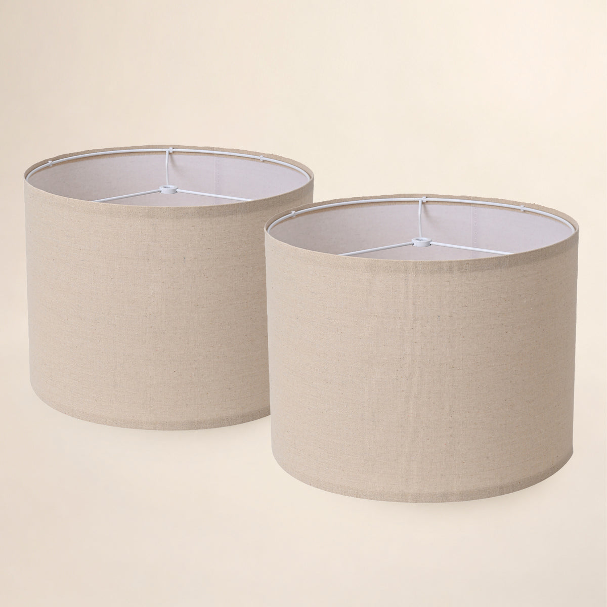 Beige Drum Lamp Shades Set of 2, Replacement Lamp Shades with Spider Fitter